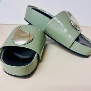 Tory Burch Sage Green Mules with Silver Detail